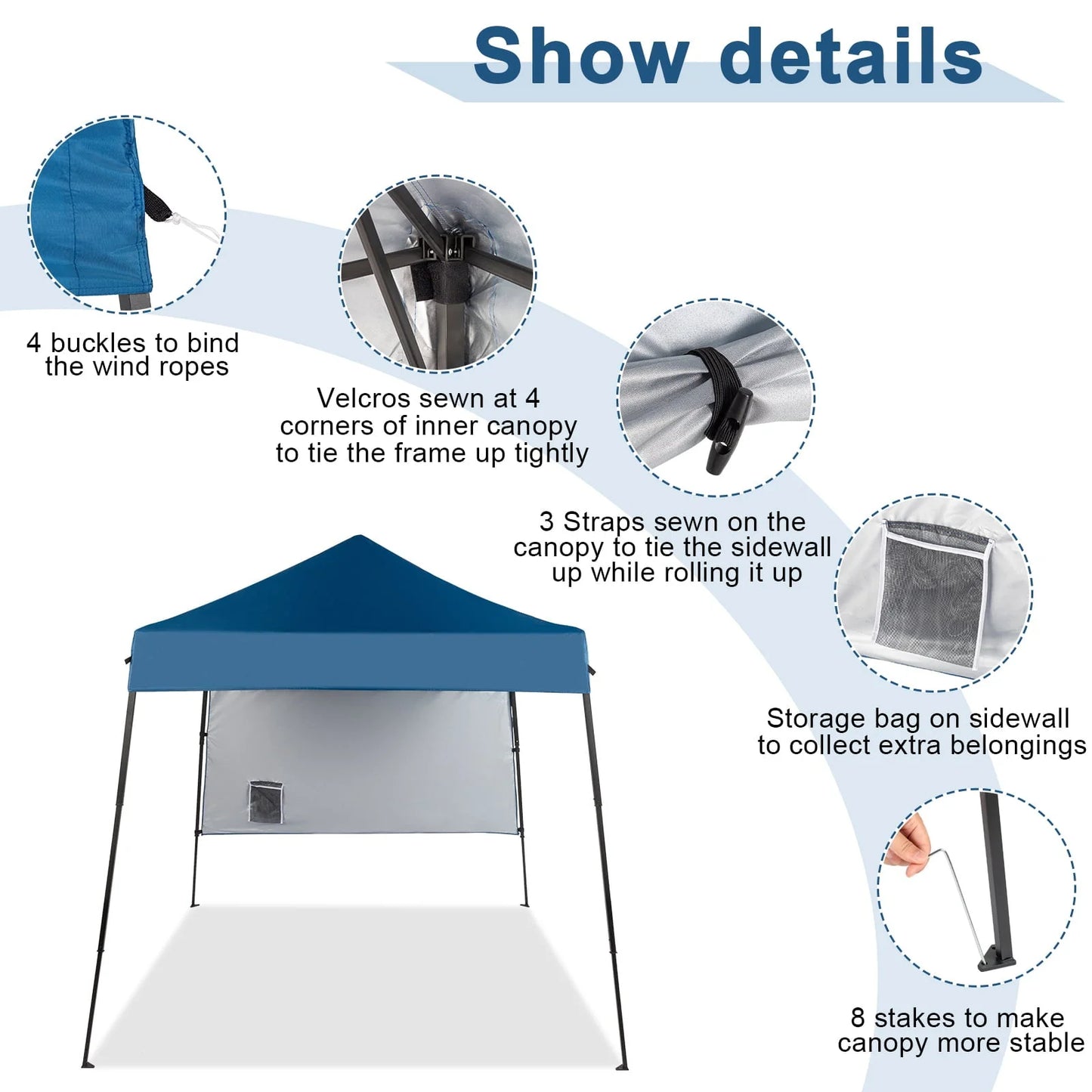 Winado Pop Up 6x6ft Leg Tube Patio Tent Folding Gazebo Backyard Canopy