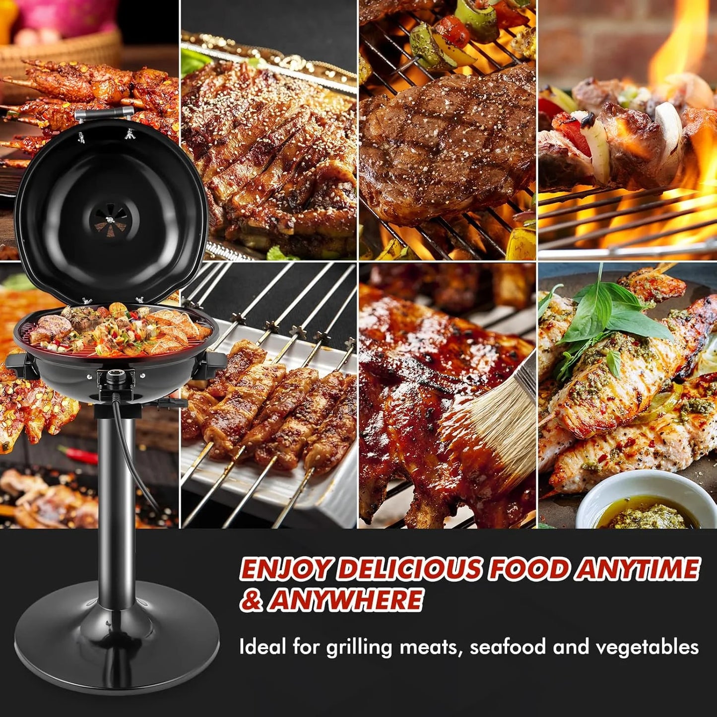 NALYL 1600W Outdoor Electric Grill BBQ Grill for 15-Serving, Electric Barbecue Grill for Indoor & Outdoor Use, Portable Stand BBQ Grill for Patio Balcony Kitchen Garden