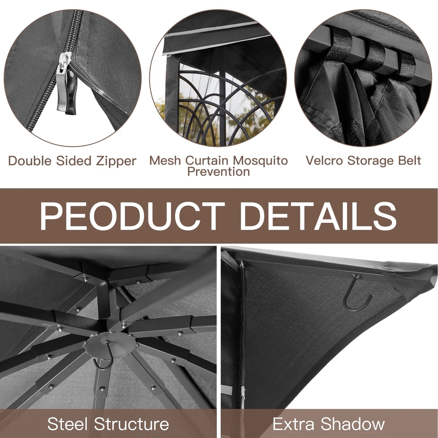 AVAWING 10x10 ft Outdoor Gazebo, Patio Double Soft-Top Canopy, Gray