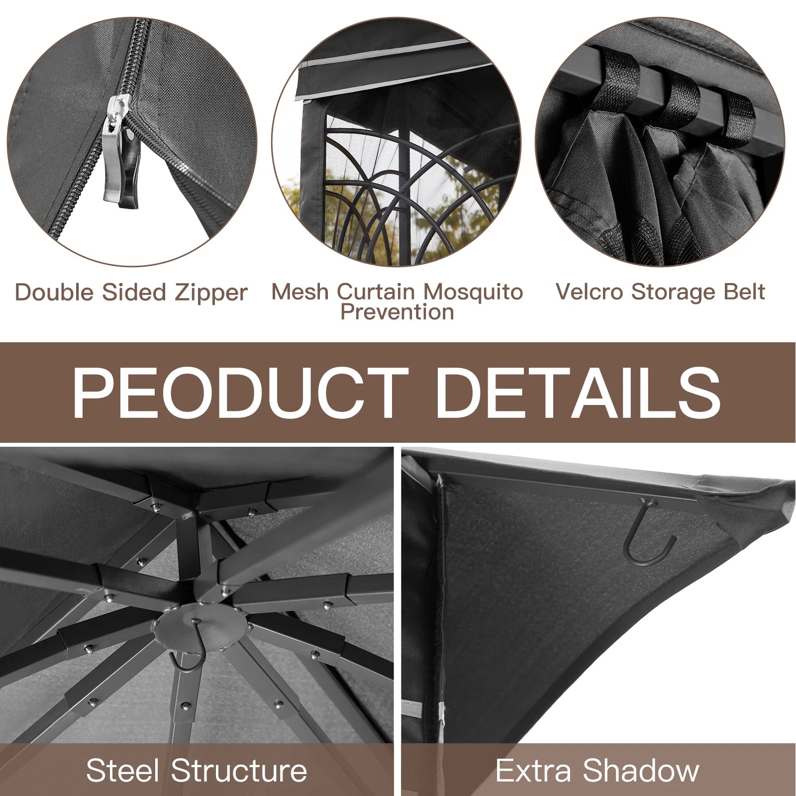 AVAWING 10x10 ft Outdoor Gazebo, Patio Double Soft-Top Canopy, Gray