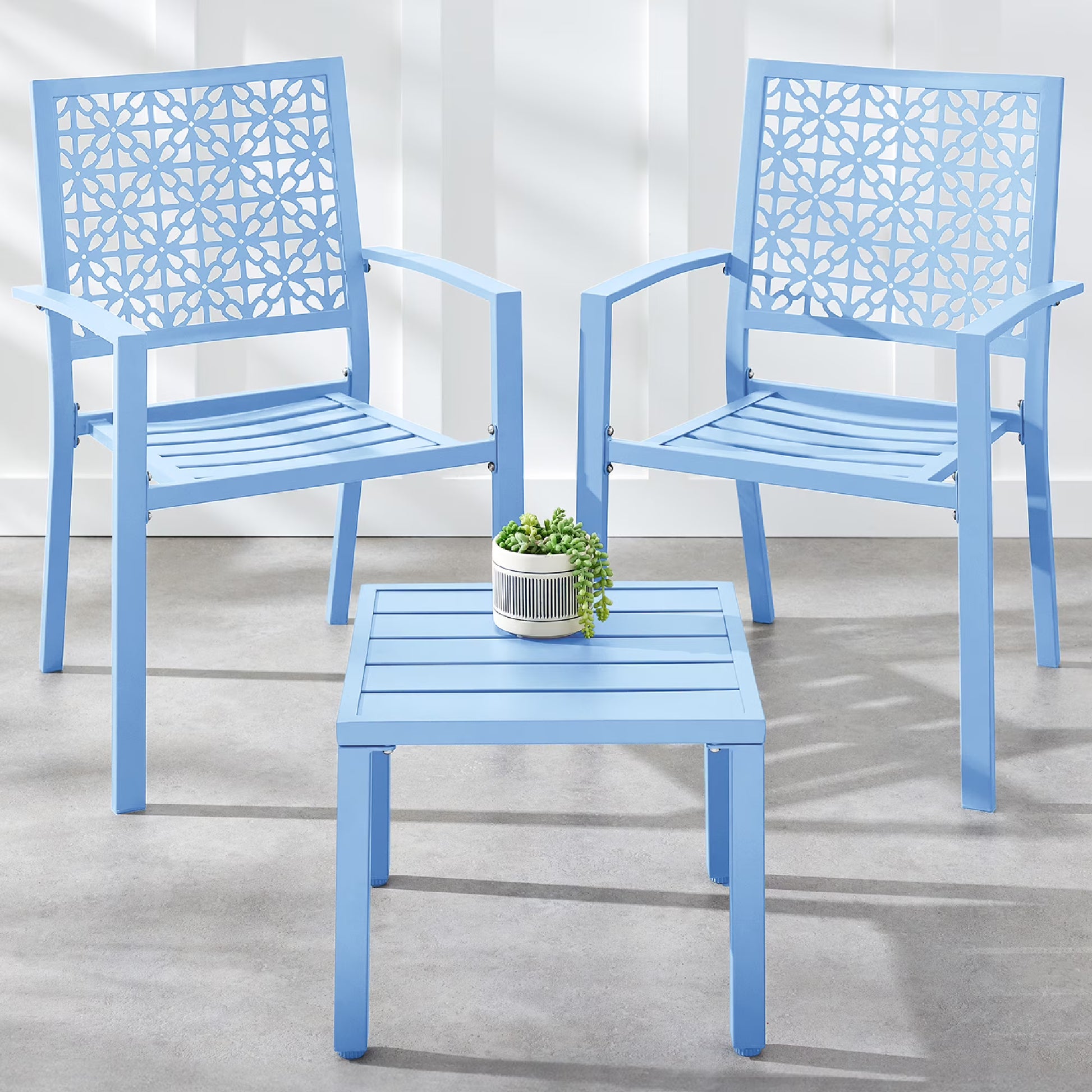 Best Choice Products 3-Piece Stackable Steel Outdoor Conversation Bistro Set, Patio Chat Furniture w/2 Chairs, Table- Black