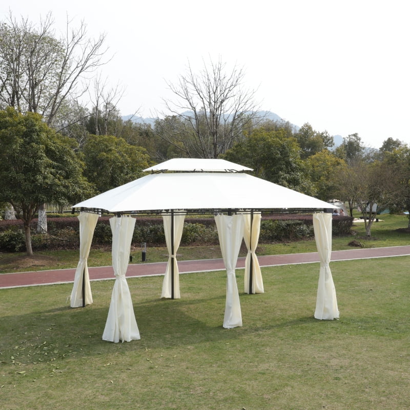 13x10 Outdoor Patio Gazebo Canopy Tent With Ventilated Double Roof And SideWall(Detachable Curtain Included On All Sides),Suitable for Lawn, Garden, Backyard and Deck,BEIGE