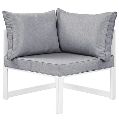 Modway Fortuna 7 Piece Outdoor Patio Sectional Sofa Set in White Gray