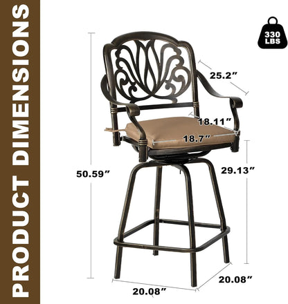 Magic Union Outdoor Cast Aluminum Swivel Bar Stools Set of 2, Patio Height Bartools Chairs, 2 Piece Patio High Dining Bistro Chairs for Garden Backyard (Without Cushion)
