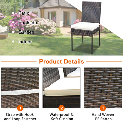 Costway 5 PCS Patio Rattan Dining Set Glass Table High Back Chair Garden Deck Mix Brown