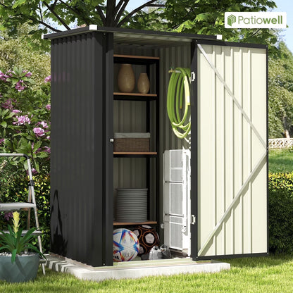 Patiowell 3?3FT Metal Outdoor Storage Shed with Sloping Roof and Single Lockable Door, Black