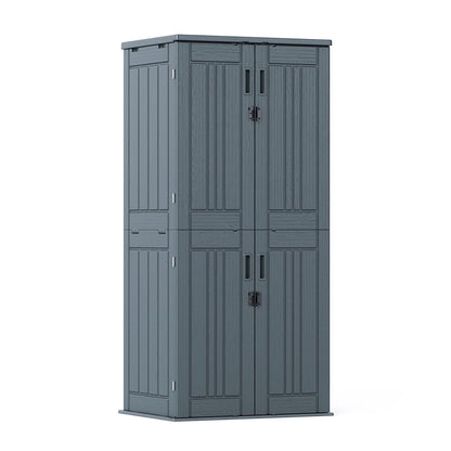 ZYJOYY 15 Cu.Ft Resin Outdoor Storage Shed with Floor & 2 Shelves, Lockable Waterproof Backyard Horizontal Cabinet for Patio, Garden Tools & Equipment,Sage Grey