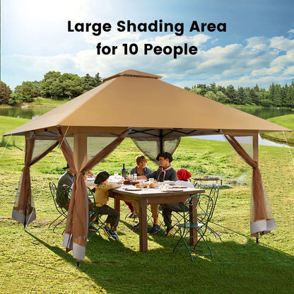 Costway 13x13ft Pop-up Instant Canopy Tent Mesh Sidewall UV50+ Adjust Outdoor Patio Khaki