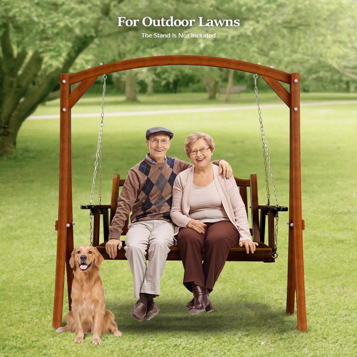 VINGLI Heavy Duty 880 LBS 4 FT Patio Wooden Porch Swing with Upgraded Adjustable Chains, Rustic