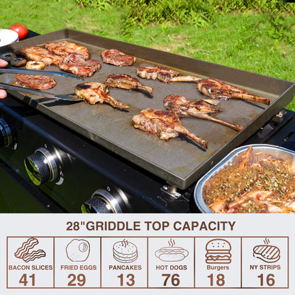 KingChii 3-Burner 28" Propane Griddles Outdoor Flat Top Gas Grill Griddle for Camping, Tailgating, BBQ, Parties, Backyard & Patio