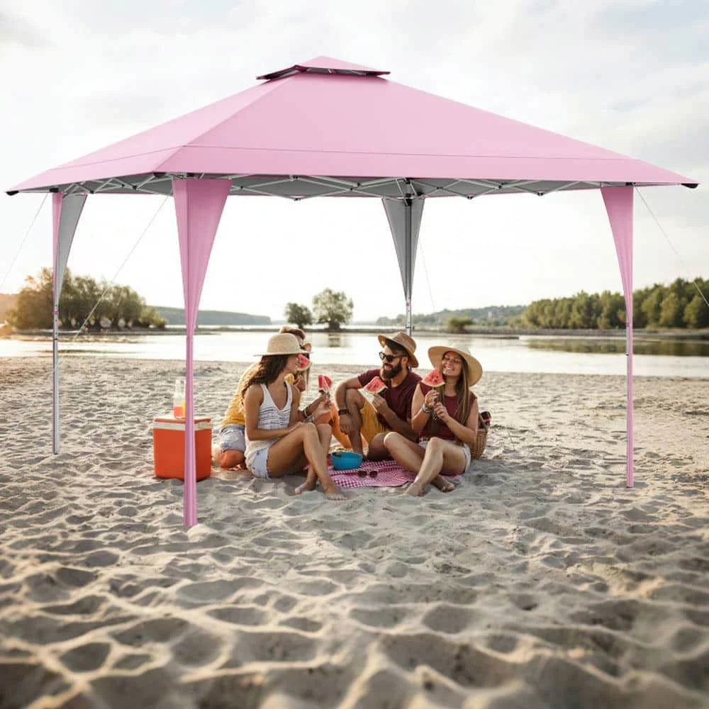Spaco 13 X 13 FT Pop up Canopy Tent, Canopy with Portable Carrying Bag 8 Stakes and 4 Wind Ropes for Patio, Garden, Backyard, Pink