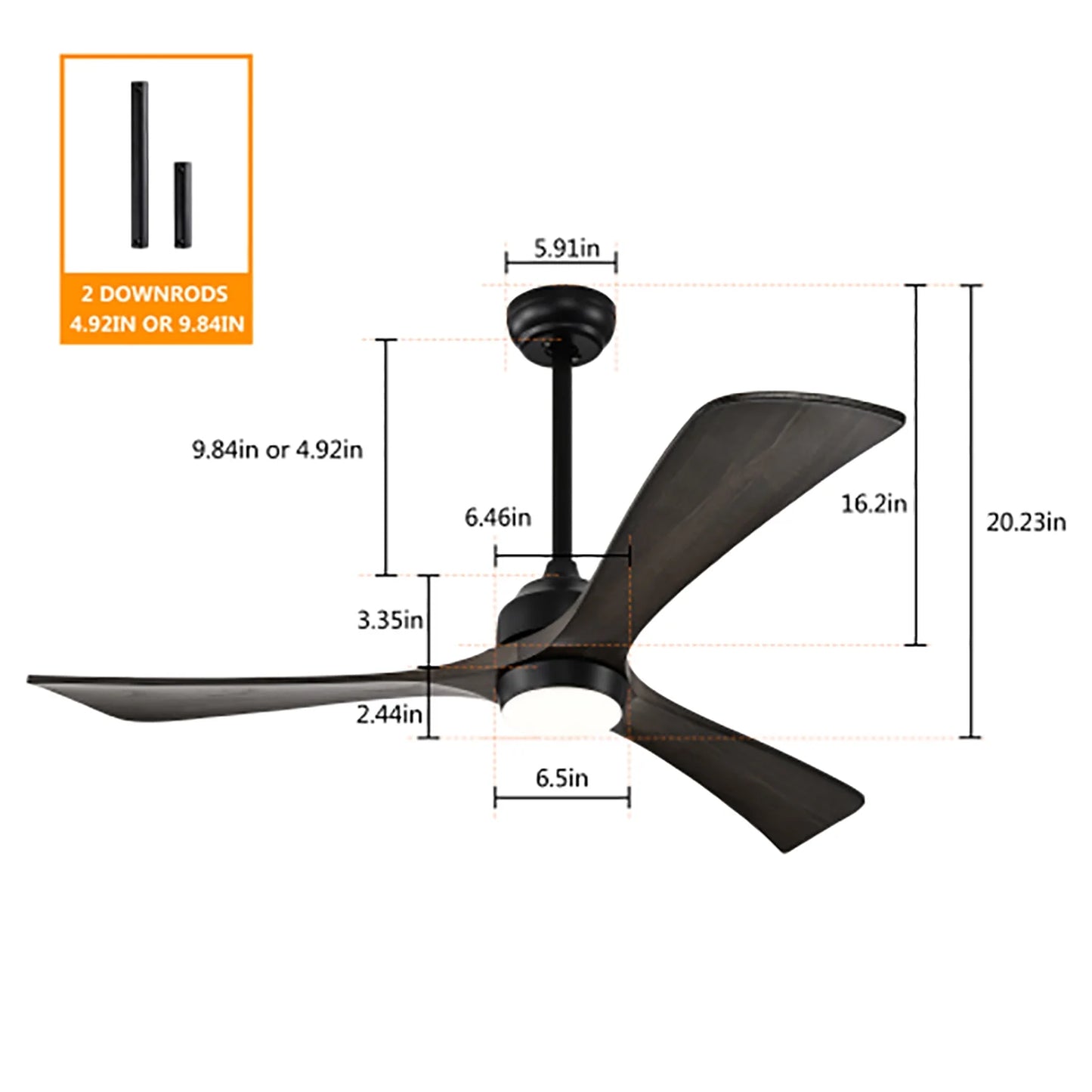 Spaco 52" Ceiling Fan, Indoor/Outdoor Ceiling Fans with Lights and Remote, Quiet DC Motor 3 Blade Ceiling Fans 6 Speed Levels for Bedroom Living Room Patio