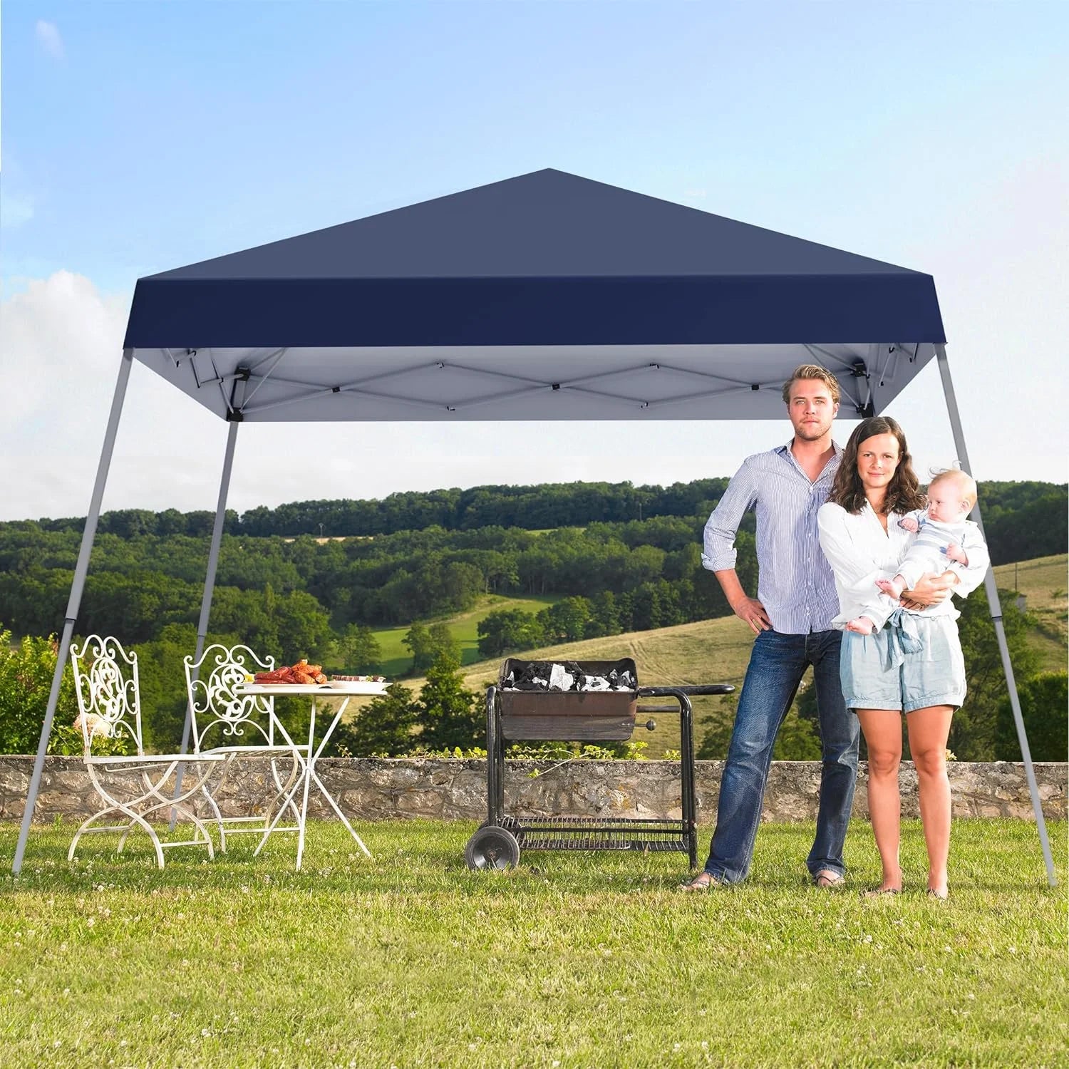 Canopy Tent, 10X10 FT Pop Up Canopy Outdoor Instant Tent Slant Legs with Carrying Bag, Portable Gazebo Shelter for Patio Deck Garden and Beach - 8X8 FT Canopy Cover (Dark Blue)