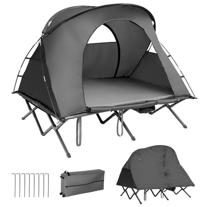 Patiojoy 2-Person Folding Camping Tent Cot Outdoor Elevated Tent w/External Cover Gray