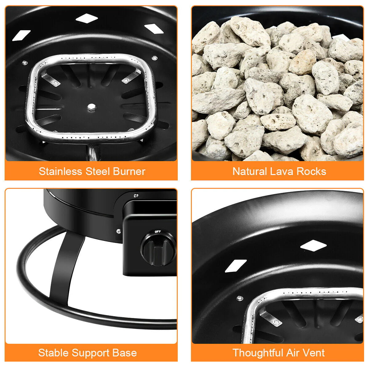 Costway Portable Fire Pit Outdoor 58,000 BTU Propane Patio Lava Rocks Camping Events