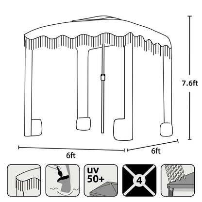 AMMSUN 6'6' Boho Beach Cabana Tent Canopy with Tassels Fringe UPF50+ Outdoor for Beach Patio,White