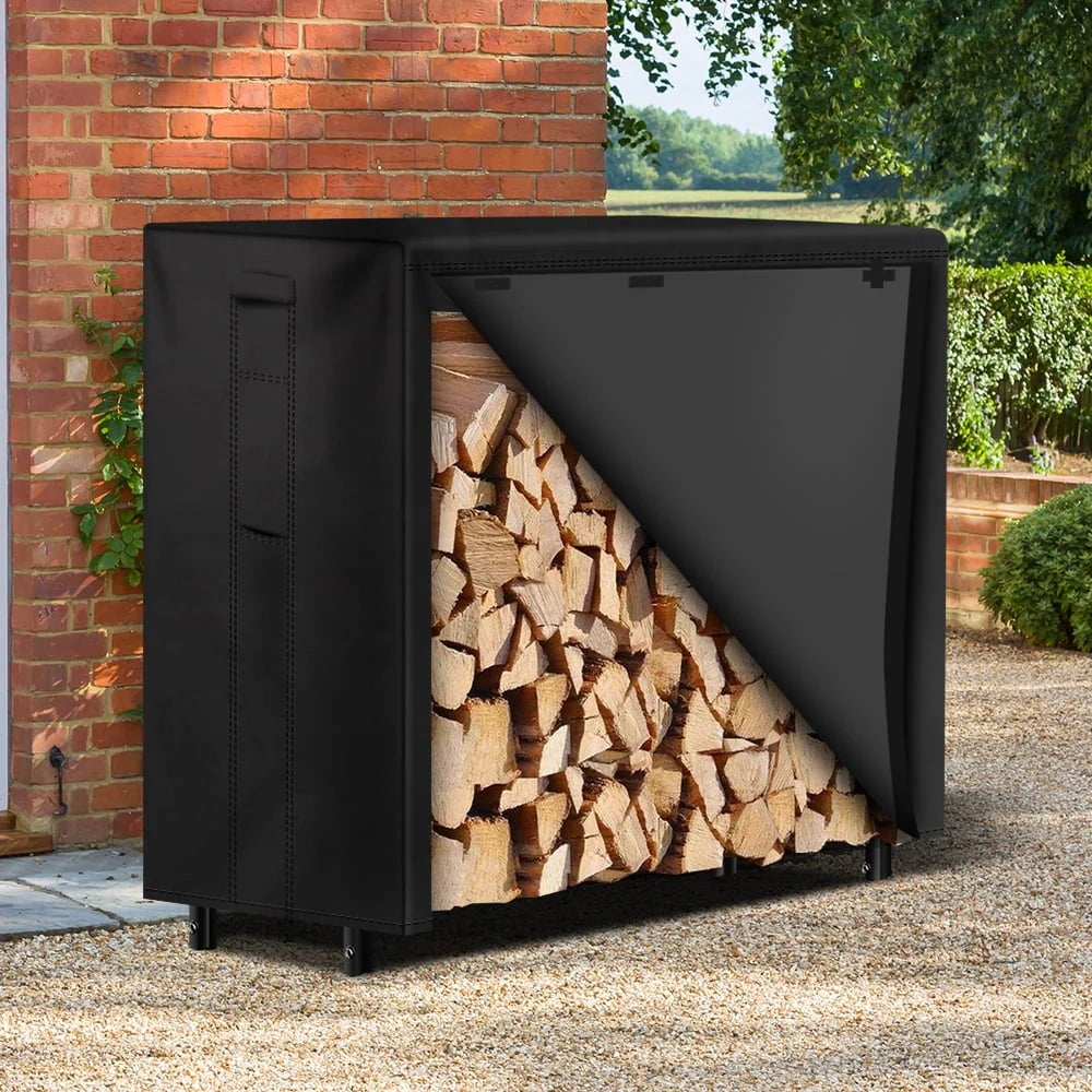 Amagabeli 4ft Firewood Log Rack with Cover Combo Set Waterproof Outdoor Log Holder for Fireplace Heavy Duty Wood Stacker Pit for Patio Logs Storage Steel Tubular Wood Pile Rack Tool Accessories Black