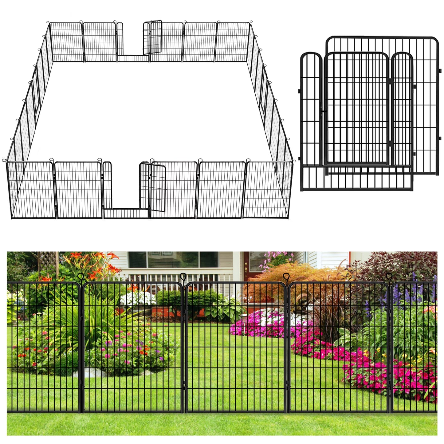 Jhsomdr Decorative Garden Fence 10 Panels Animal Barrier Fence 40" Height Metal No Dig Fence for Yard Patio