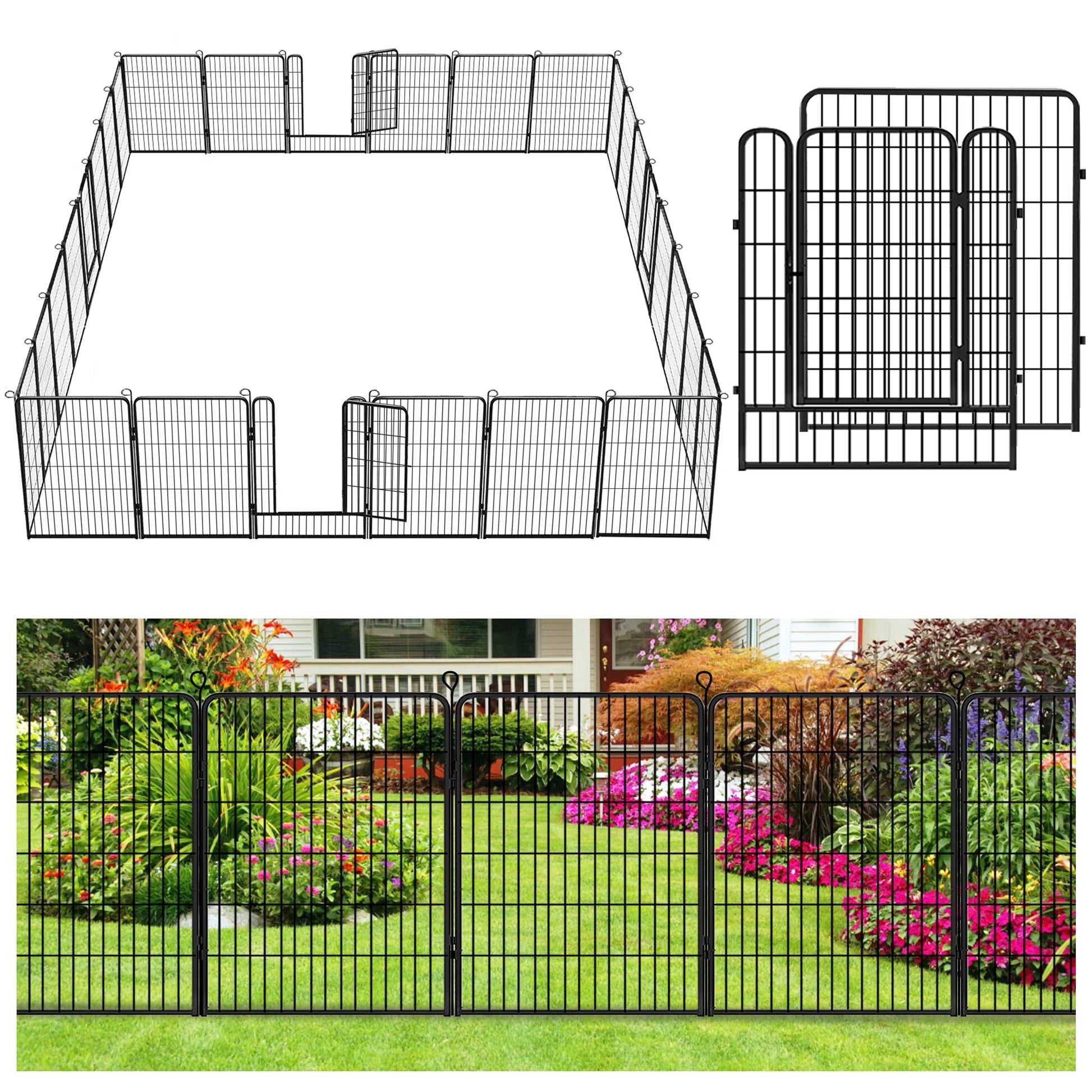 Jhsomdr Decorative Garden Fence 10 Panels Animal Barrier Fence 40" Height Metal No Dig Fence for Yard Patio