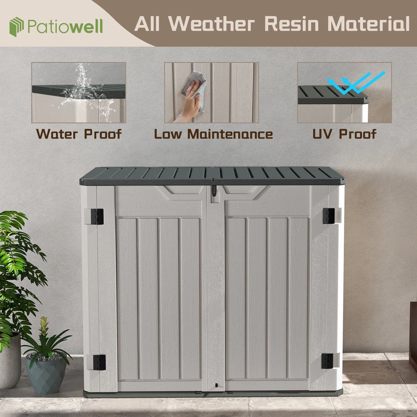 Patiowell 260 Gallon Outdoor Horizontal Storage Sheds, All-Weather Resin Tool Shed with Lockable Multi-Opening Door, Outdoor Storage Box for Trash Cans, Tools and Bicycles
