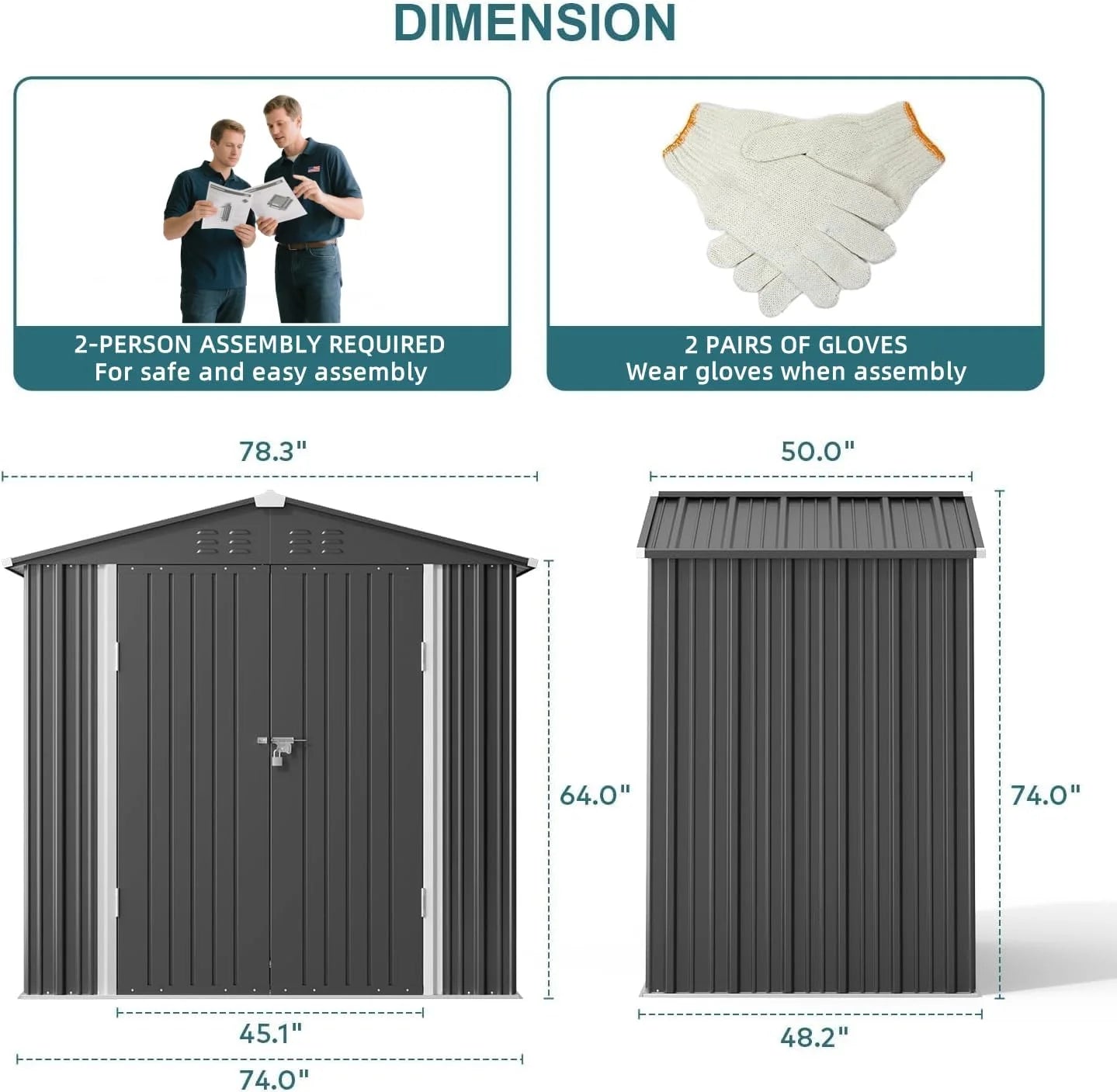6x4FT Metal Outdoor Storage Shed, Garden Tool Shed with Lockable Doors & Slooping Roof for Backyard,Patio,Dark Grey