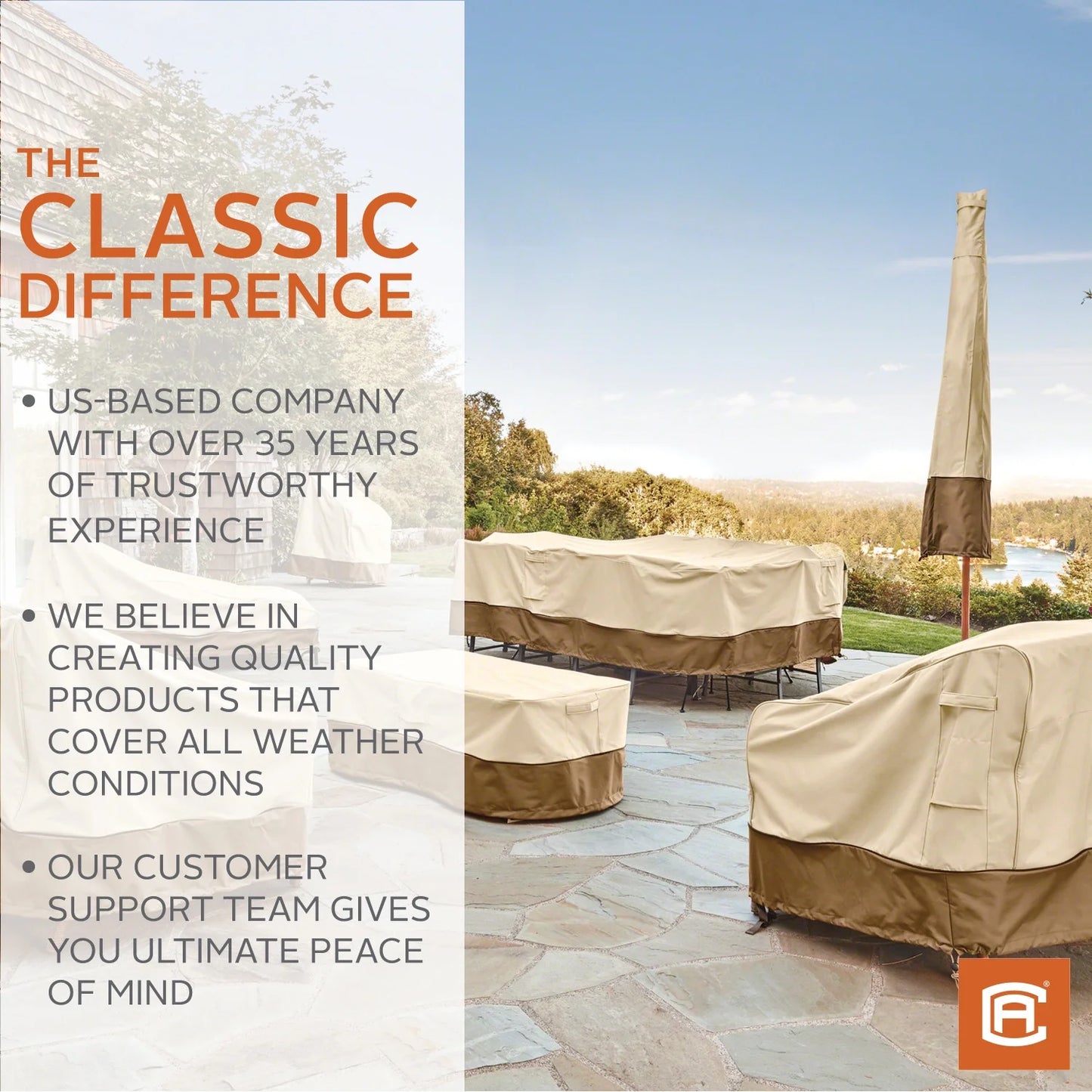 Classic Accessories Veranda Water-Resistant 100 Inch Patio V-Shaped Sectional Lounge Set Cover