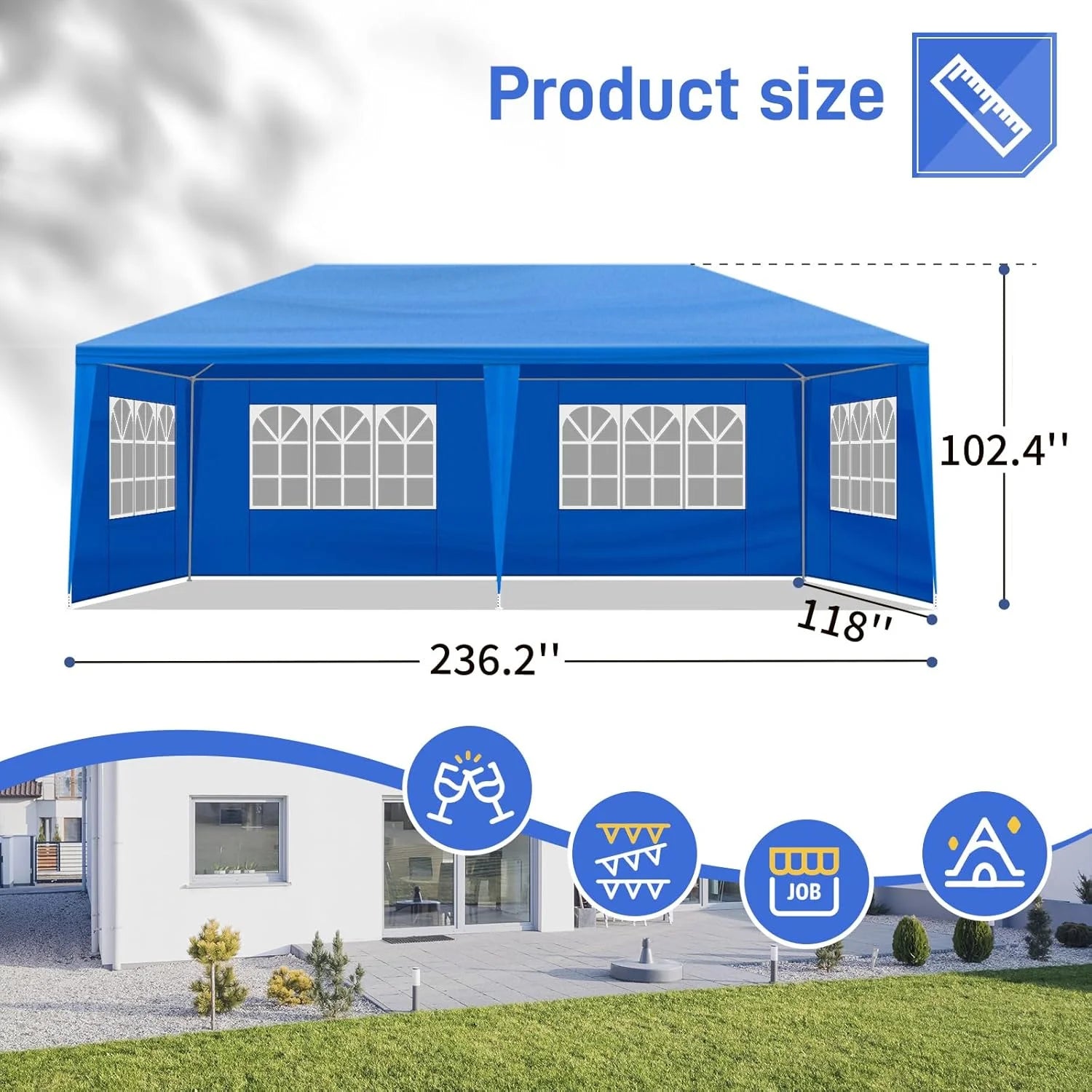 INDSUMOT Outdoor Party Tent, Patio Canopy Tent Gazebo with Removable Sidewalls Instant Event Tent for Cater Events Wedding Birthday Pavilion Beach BBQ(blue-6 walls,10'x20')