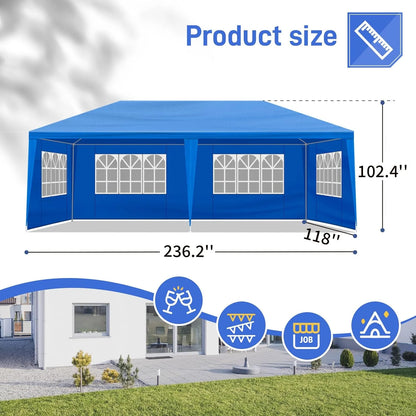 INDSUMOT Outdoor Party Tent, Patio Canopy Tent Gazebo with Removable Sidewalls Instant Event Tent for Cater Events Wedding Birthday Pavilion Beach BBQ(blue-6 walls,10'x20')