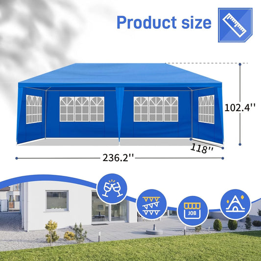 INDSUMOT Outdoor Party Tent, Patio Canopy Tent Gazebo with Removable Sidewalls Instant Event Tent for Cater Events Wedding Birthday Pavilion Beach BBQ(blue-6 walls,10'x20')