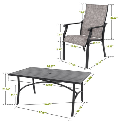 Nuu Garden 7 Piece Patio Dining Set, Rust-Resistant Aluminum Outdoor Dining Set, Include 6 Textilene Chairs and Rectangle Dining Table with Umbrella Hole, Grayish Brown