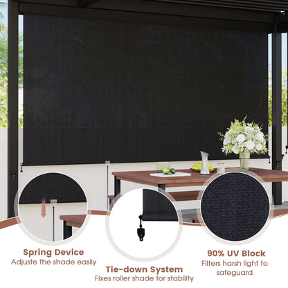 Vicllax Outdoor Patio Blinds Sun Shades Spring Roller Shade with Valance for Patio, Gray, 8'Wx8'H