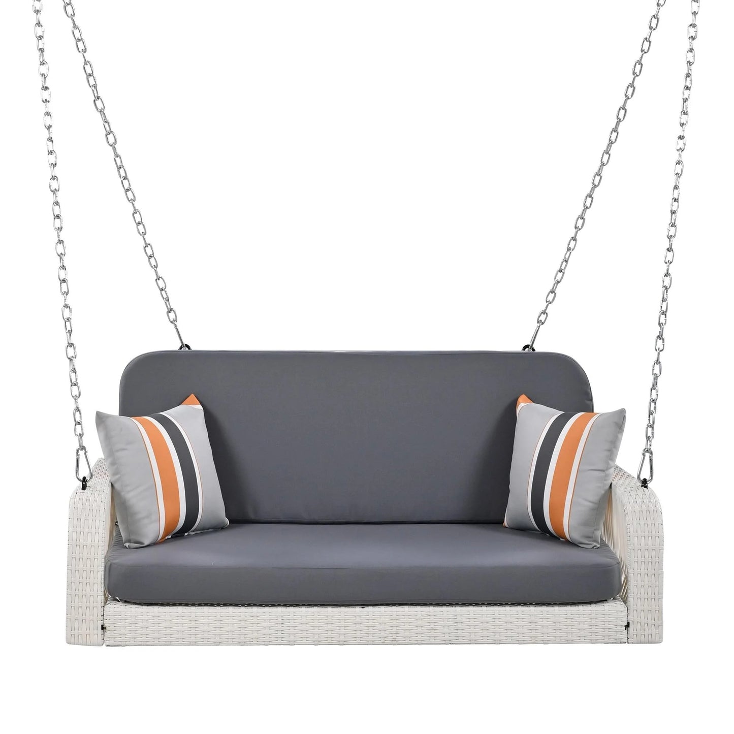 SEGMART 2 Person Wicker Hanging Swing Bench, Front Porch Swing Outdoor Chair with Cushion and Pillow, Patio Furniture Swing for Deck, Backyard, Garden, Gray