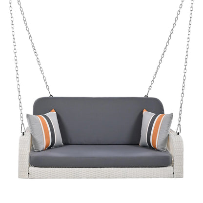 SEGMART 2 Person Wicker Hanging Swing Bench, Front Porch Swing Outdoor Chair with Cushion and Pillow, Patio Furniture Swing for Deck, Backyard, Garden, Gray