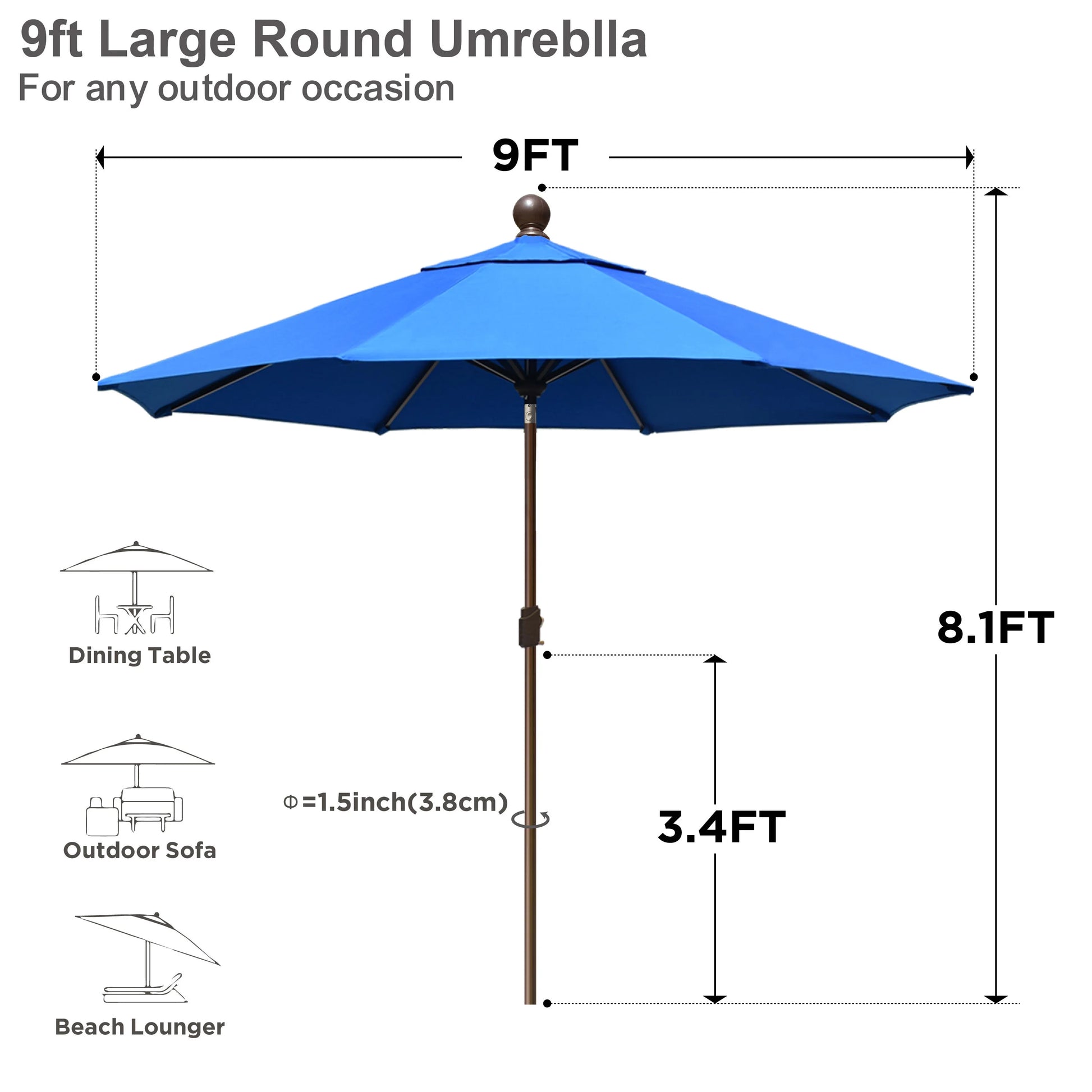 EliteShade 9Ft Market Umbrella Patio Outdoor Table UmbrellaTeal