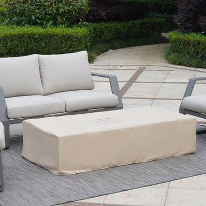ESSENTIAL LOUNGER 56 inch Concrete Propane Fire Pit Table, 50,000 BTU Outdoor Firepit Rectangular Table for Garden& Patio, with Propane Tank Metal Stand, Fire Glass Beads and Waterproof Cover, White