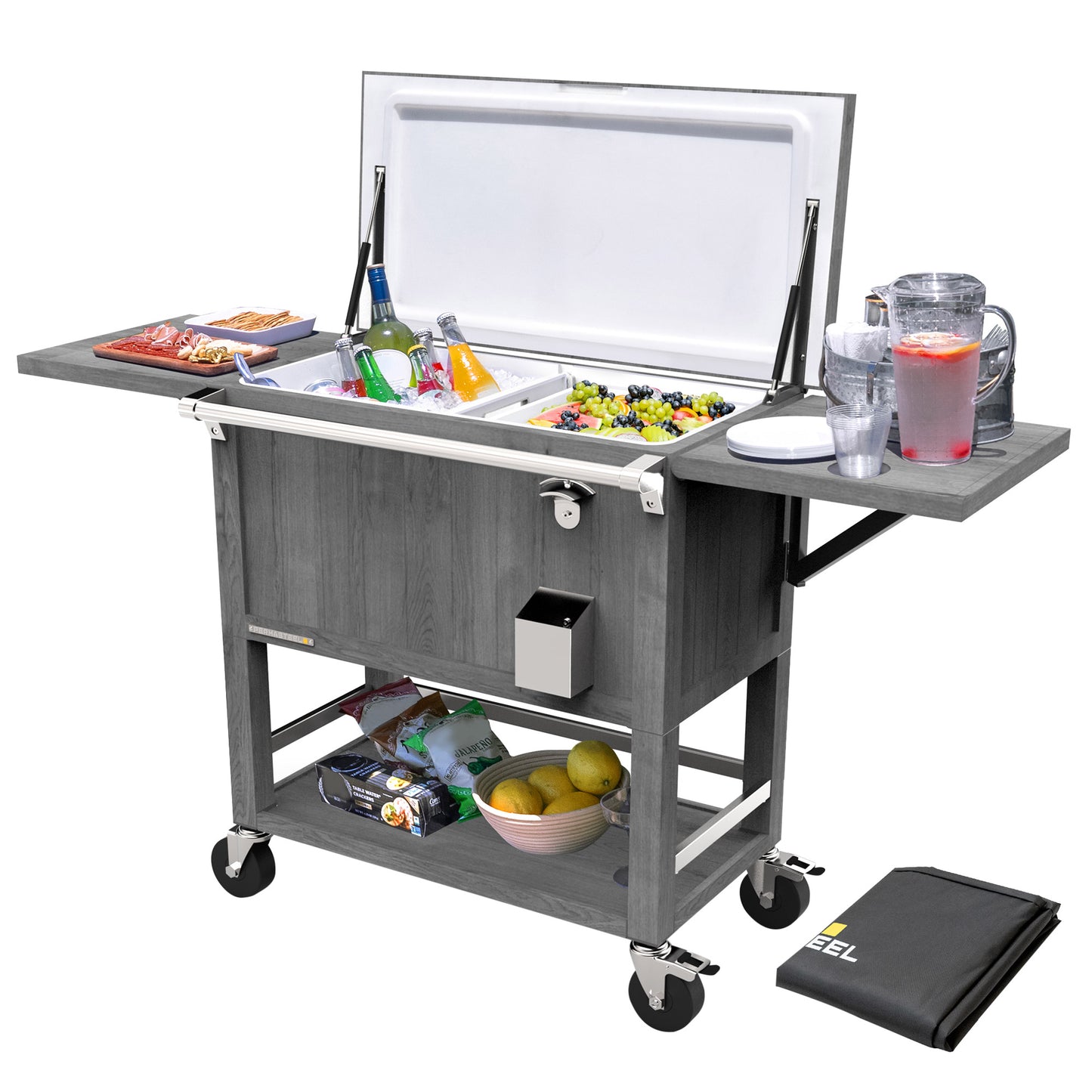 Permasteel 100-quart Patio Cooler & Indoor Beverage Cart with Side Shelves