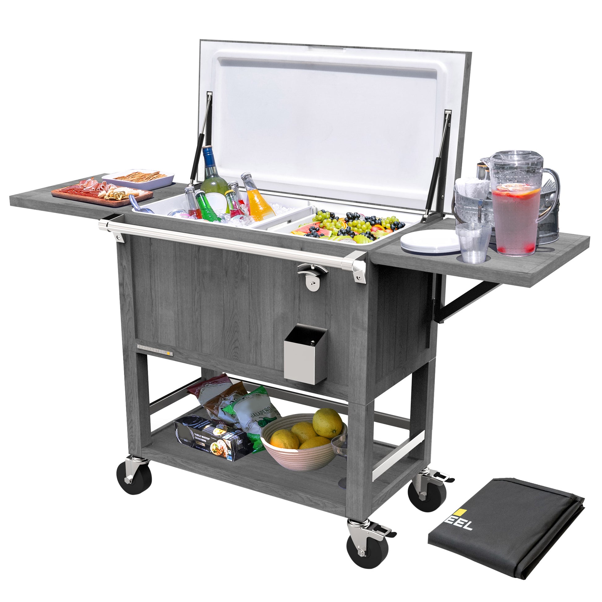 Permasteel 100-quart Patio Cooler & Indoor Beverage Cart with Side Shelves