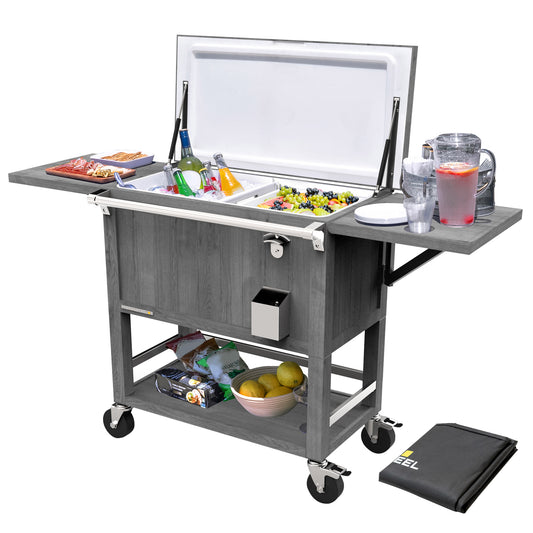 Permasteel 100-quart Patio Cooler & Indoor Beverage Cart with Side Shelves