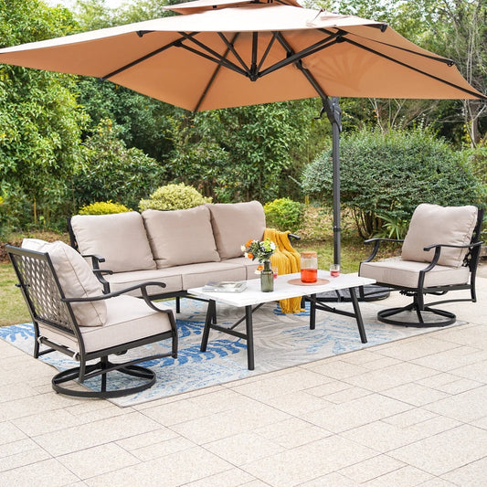 MF Studio 5-Seat Patio Conversation Set Metal Outdoor Furniture Sofa Set for 5 Person Beige