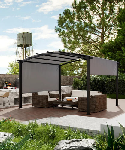 Outdoor Pergola Steel Arched Pergola with Adjustable Canopy for Patio, Backyard and Garden