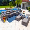 Tuscany 19-Piece Resin Wicker Outdoor Patio Furniture Combination Set with Sectional Set, Round Dining Set, and Chaise Lounge Set (Half-Round Gray Wicker, Polyester light Gray)