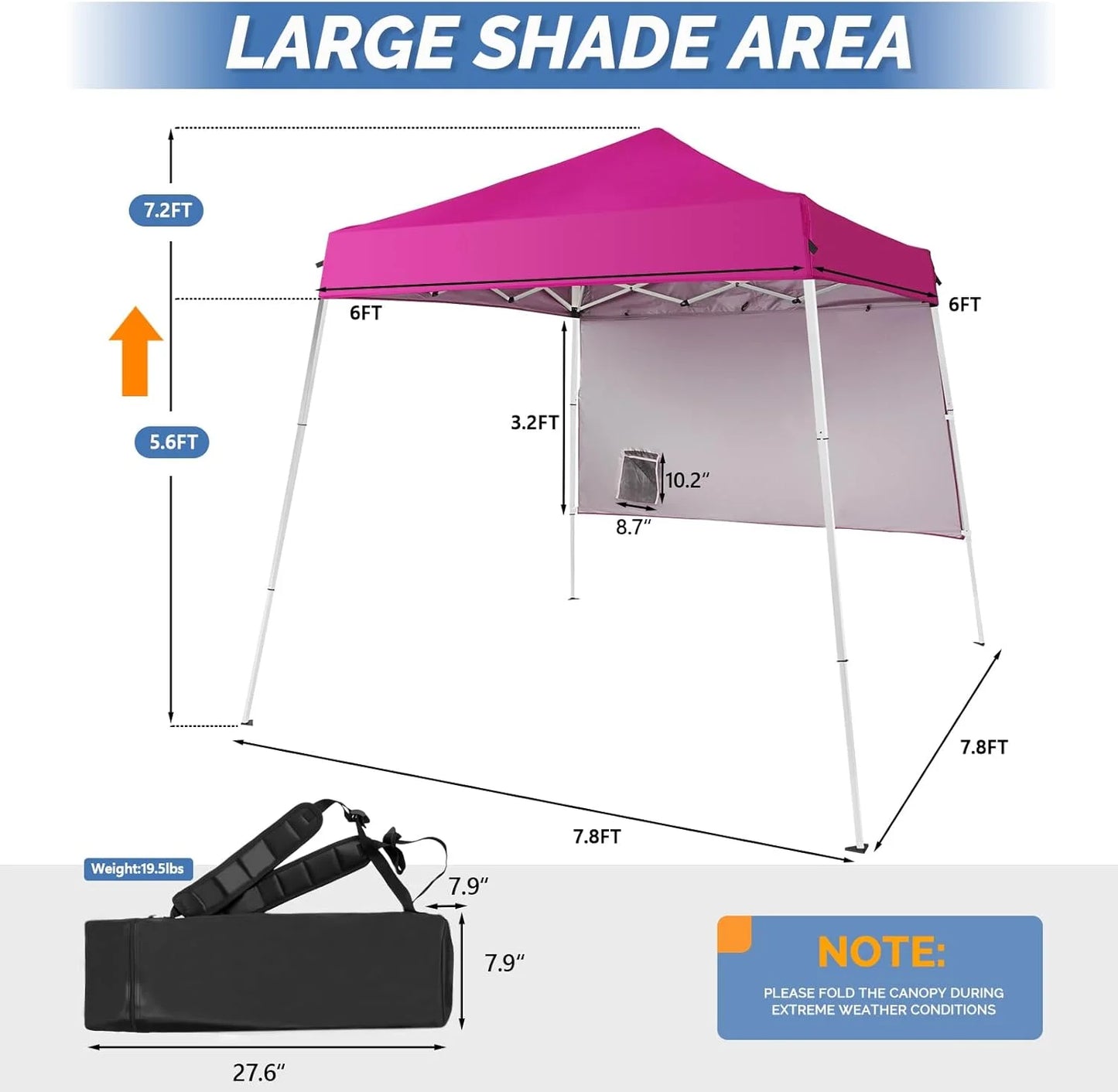 YUONAO 6x6 ft Pop Up Canopy Tent with Sidewall and Backpack, Slant Leg Portable Gazebo for Patio, Backyard, Camping & Outdoor Events, Easy Setup Shelter (Pink)