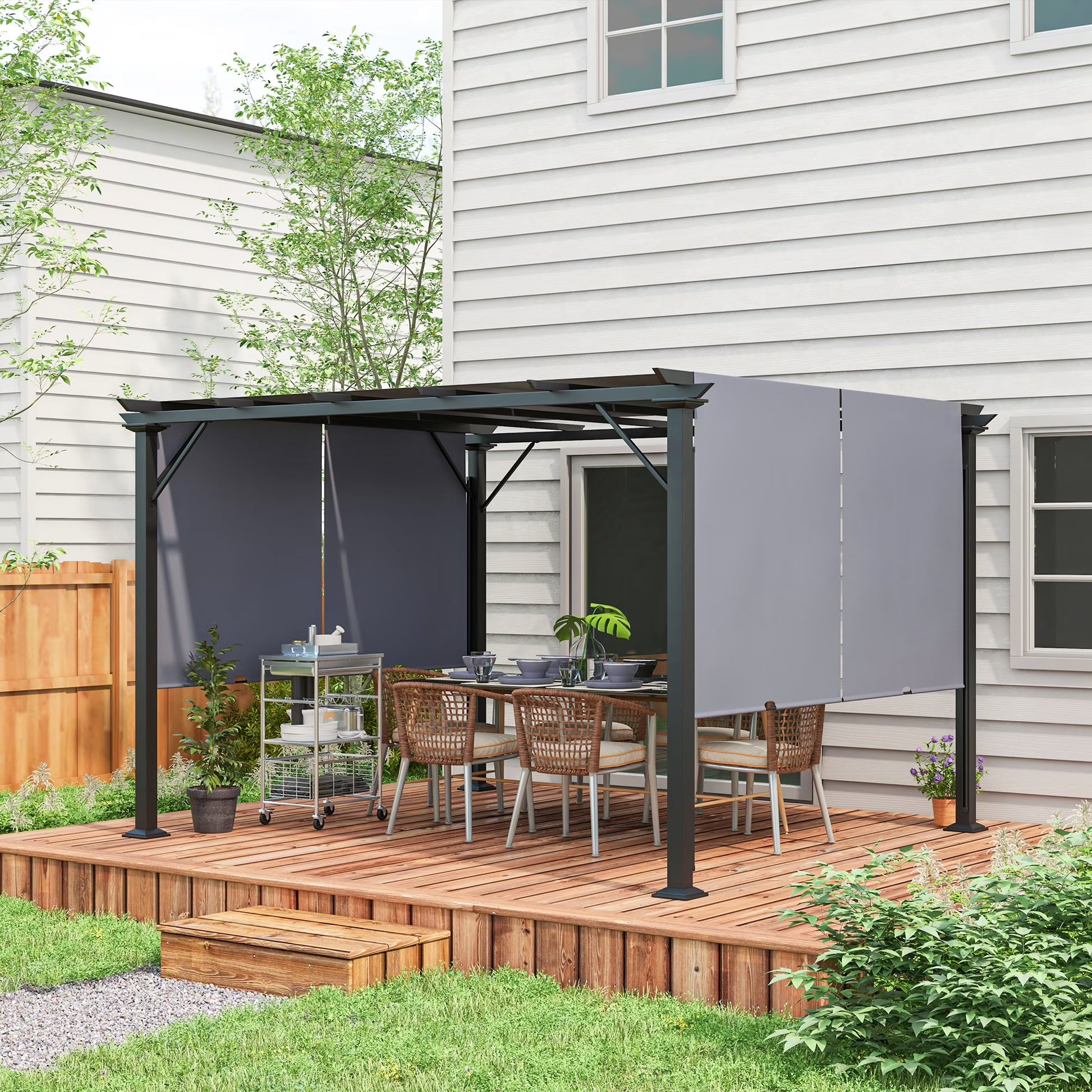 Outsunny 12' x 10' Outdoor Retractable Pergola Canopy with Sun Shade Unique Design Canopy Patio Metal Shelter for Garden Porch Beach, Beige