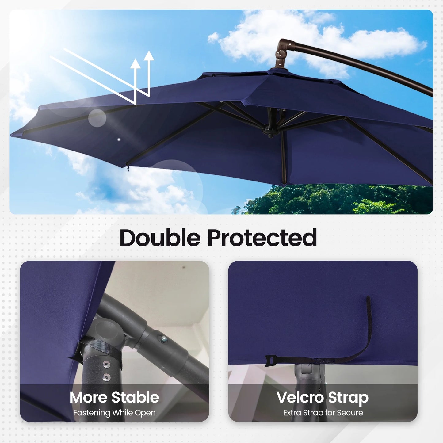Mondawe 10ft Solar Lights Offset Cantilever Patio Umbrella - with Light, LED Lighted Offset Hanging Patio Outdoor Market Umbrella UPF50+ UV Protection with Crank,Navy Blue