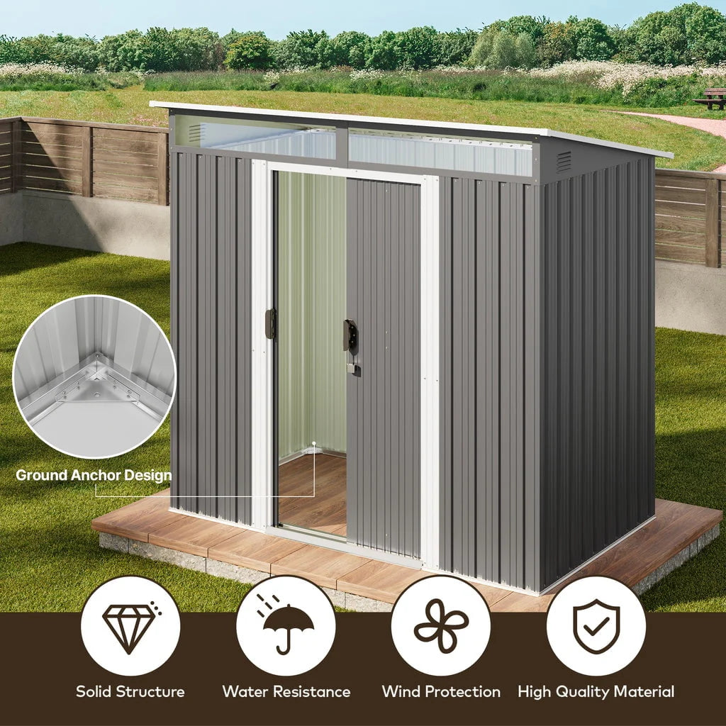 Aiho 6 x 4 FT Outdoor Storage Shed on Clearance with Sliding Double Doors for Garden, Patio - Gray