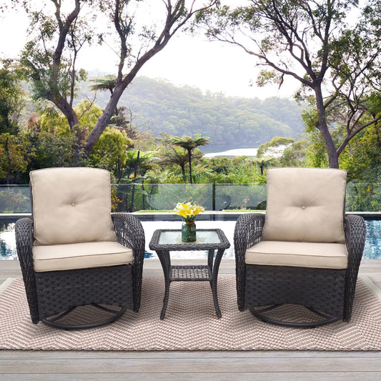 ATR ART to REAL Patio Swivel Wicker Chairs,Rattan Rocker Chairs with Side Table,Khaki