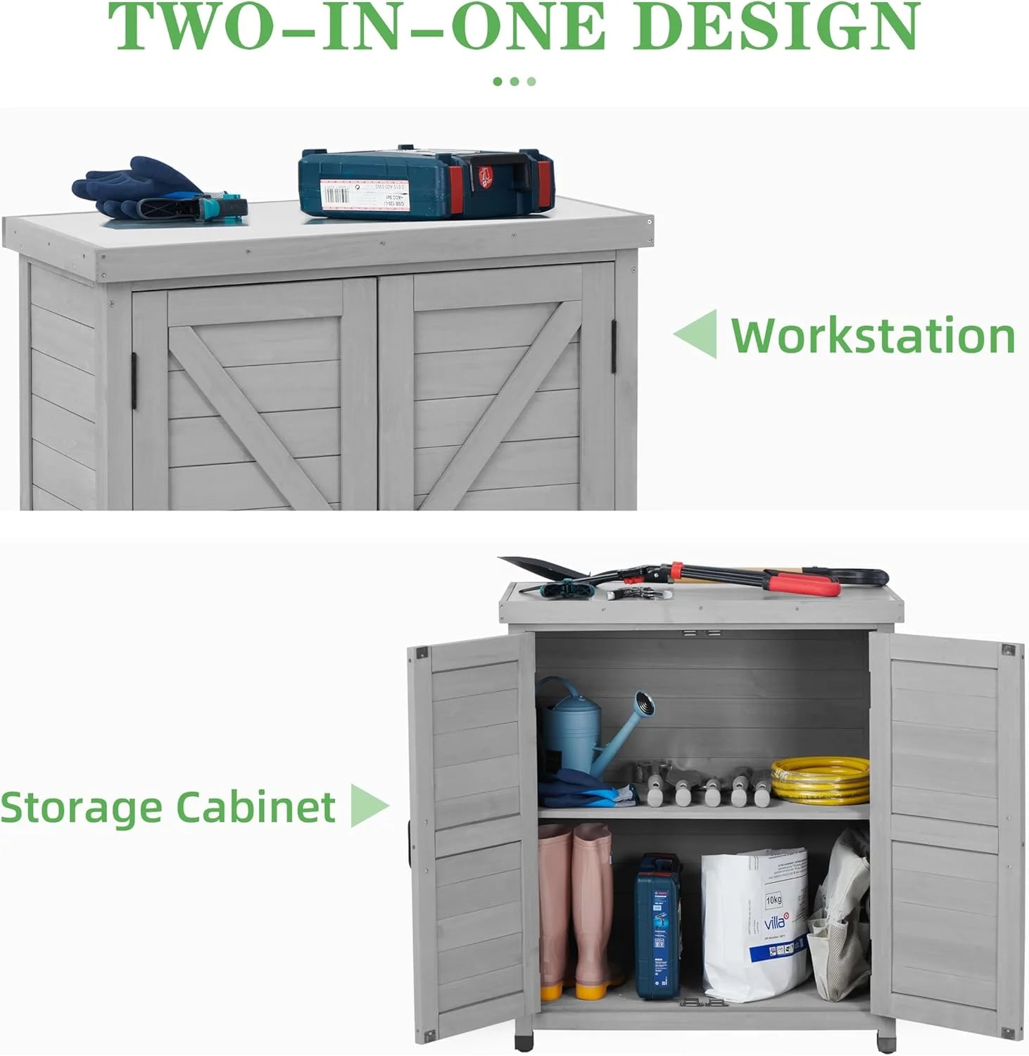 DEXS Potting Bench with Storage Cabinet and Metal Top, Wood Workstation for Outdoor Patio, Garden (31x17x36?)Coffee Brown