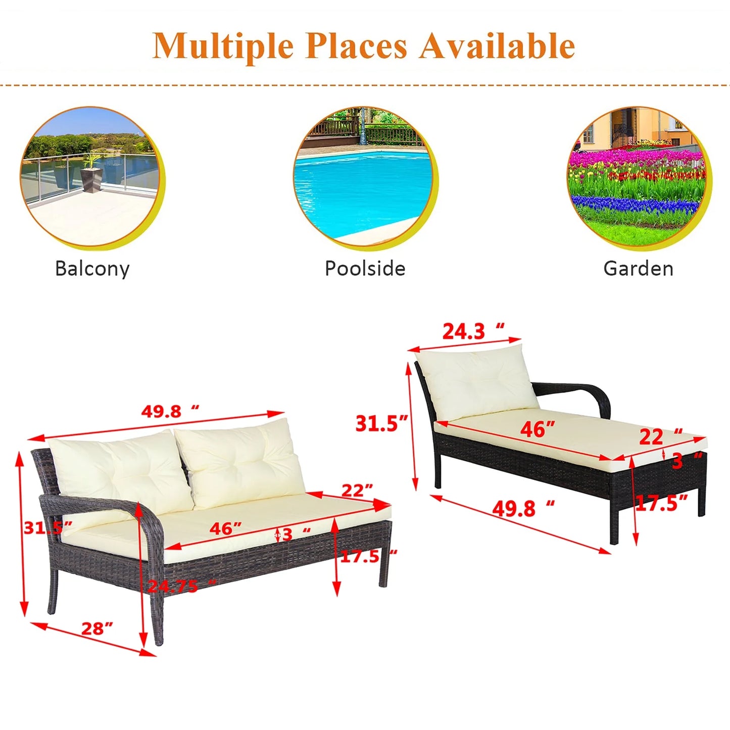Tappio 4-Seat Patio Furniture Sets All Weather Outdoor Sectional Patio Sofa Manual Weaving Wicker Rattan Patio Seating Sofas with Cushion