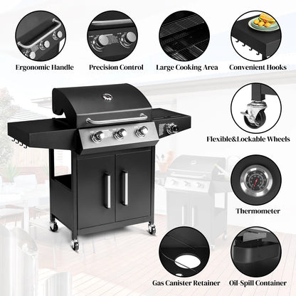 GoDecor Outdoor BBQ Propane Gas Grill for Barbecue Cooking 3 Burners with Side Burner,Patio Picnic Backyard, Outdoor Party,46000BTU