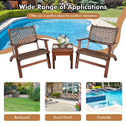 Gymax 3PCS Rattan Patio Chair & Table Set Outdoor Furniture Set w/Wooden Frame